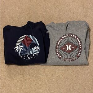 2 Hurley Hoodies. Navy and Gray with Graphic Prints